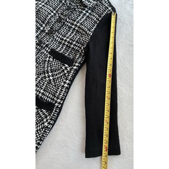 Luii Chic Black White Fringe Houndstooth Plaid Jacket Car Coat Size Large Wool - Picture 9 of 11